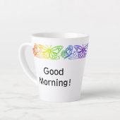 レインボー蝶縁どパーソナライズされたラテマグ カフェラテマグ (左アングル)