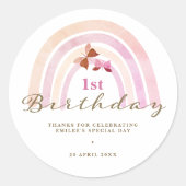 レインボー蝶誕生日パステルピンクサンキュー ラウンドシール (正面)