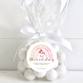 レインボー蝶誕生日パステルピンクサンキュー ラウンドシール