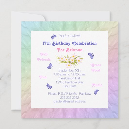 レインボー蝶17thバースデーパーティーへの招待 招待状 (裏面)