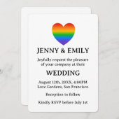 レインボー誇りを持ったハート結婚ゲイ 招待状 (正面/裏面)