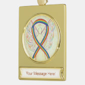 レインボー認識度リボンエンジェルアートカスタムオーナメント ゴールドプレートバナーオーナメント (左)