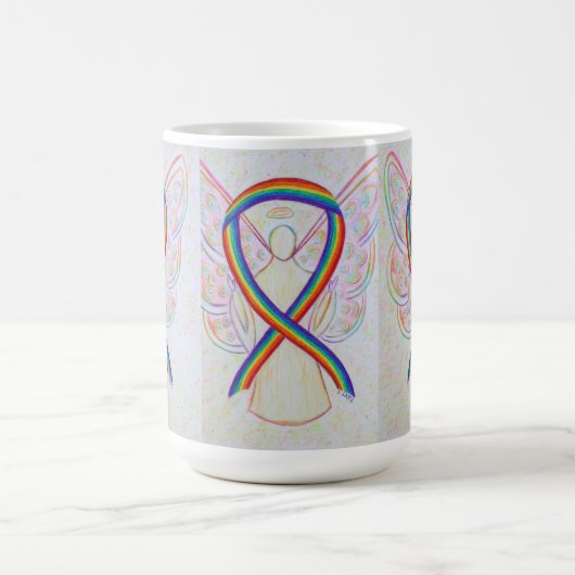 レインボー認識度リボンエンジェルアートマグ コーヒーマグカップ (中央)