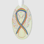 レインボー認識度リボンエンジェルオーナメントペンダント オーナメント (正面)