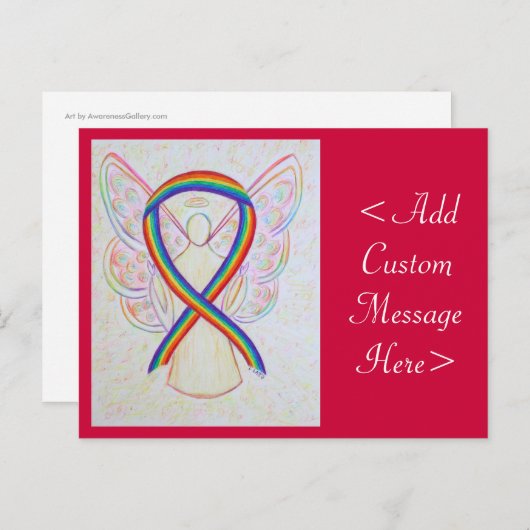 レインボー認識度リボンエンジェルカスタムはがき ポストカード (正面/裏面)