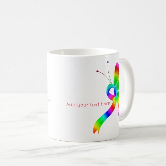 レインボー認識度リボンバタフライコーヒーマグ コーヒーマグカップ (正面右)