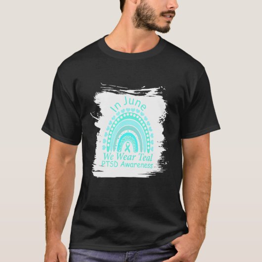 レインボー認識度6月We衣服ティール(緑がかった色)Ptsd Awaren Tシャツ (正面)