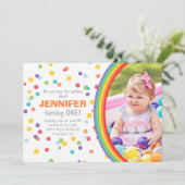 レインボー誕生日の招待ガール紙吹雪 カラフル 招待状 (スタンド正面)