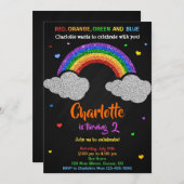 レインボー誕生日の招待グリッターレインボー招待状 招待状 (正面/裏面)