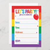 レインボー誕生日をテーマにしたパーティの招待状カード 招待状 (正面/裏面)