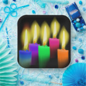 レインボー誕生日キャンドルオンブラック ペーパープレート (パーティー)