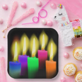 レインボー誕生日キャンドルオンブラック ペーパープレート (パーティー)