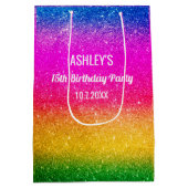 レインボー誕生日グリーン ピンク イエロー グリッター ミディアムペーパーバッグ (裏面)