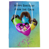 レインボー誕生日バルーンキャラクター ミディアムペーパーバッグ (正面)