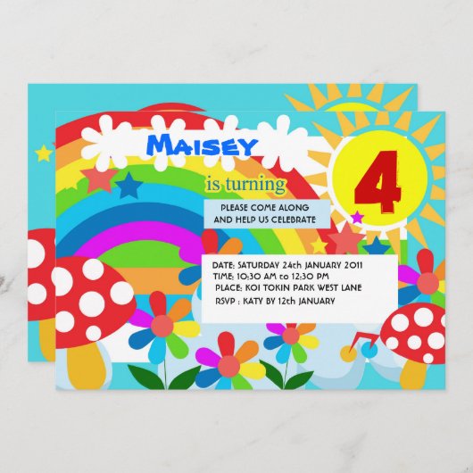 レインボー誕生日パーティーの招待状 招待状 (正面/裏面)