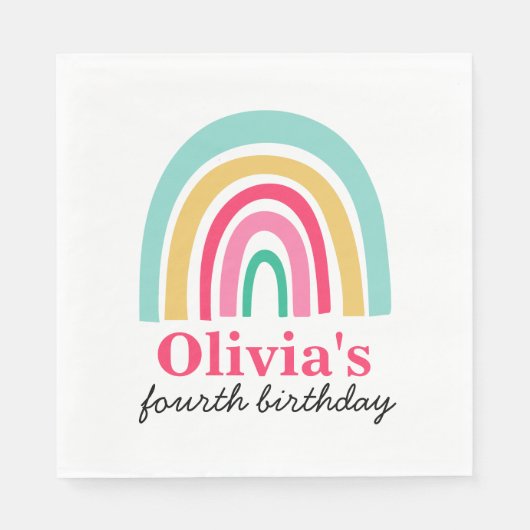 レインボー誕生日パーティー スタンダードランチョンナプキン (正面)