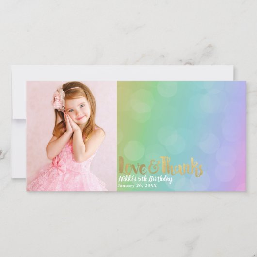 レインボー誕生日フォトラブ&感謝していサンクタイズ サンキューカード (正面)