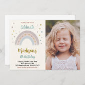 レインボー誕生日招待状と写真 招待状 (正面/裏面)