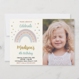 レインボー誕生日招待状と写真 招待状