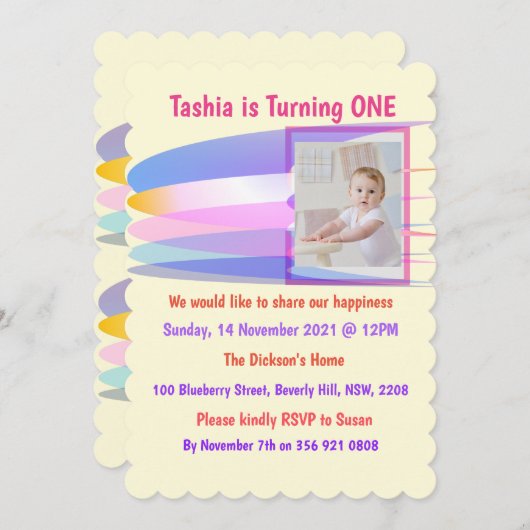 レインボー誕生日招待状カード 招待状 (正面/裏面)