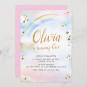 レインボー誕生日招待状パステルカラフルマジカル 招待状 (正面/裏面)