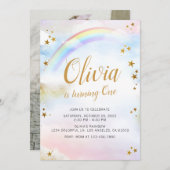 レインボー誕生日招待状パステルカラフルマジカル 招待状 (正面/裏面)