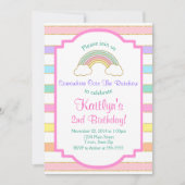 レインボー誕生日招待状ピンクガール招待状 招待状 (正面)