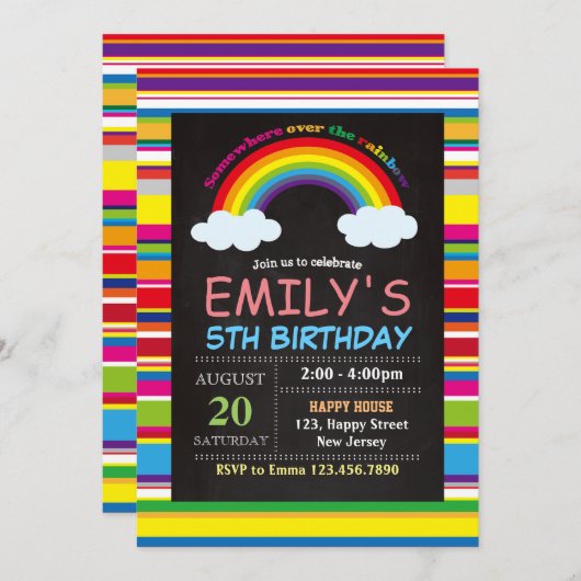 レインボー誕生日招待状 招待状 (正面/裏面)