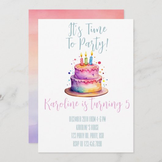 レインボー誕生日招待状 招待状 (正面/裏面)