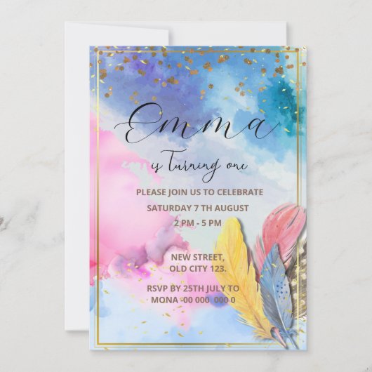 レインボー誕生日招待状 招待状 (正面)