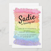レインボー誕生日、任意の年齢、女の子パーティー 招待状 (正面/裏面)