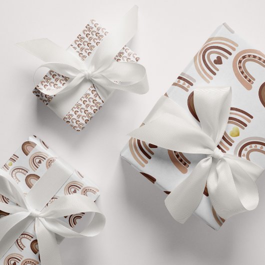 レインボー赤面ピンクベージュボホ ラッピングペーパーシート