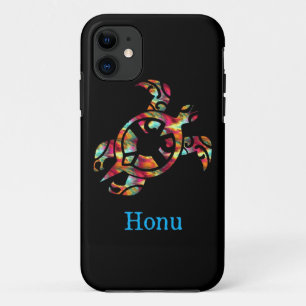 レインボー部族ハワイアンシータートルオンブラックケースM iPhone 11 ケース