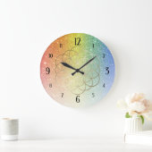 レインボー金ゴールドの花のグリッターグラデーション ラージ壁時計 (ホーム)