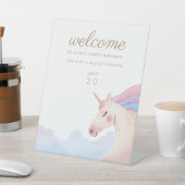 レインボー金ゴールドウォーターカラーユニコーン誕生日 |ようこそ 台座サイン (インサイチュ)