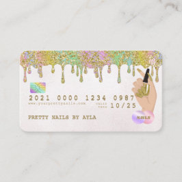 レインボー金ゴールドグリッタードリップネイリストクレジットB 名刺