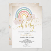 レインボー金ゴールドグリッターベビー散水Ohベビーシャワー 招待状 (正面/裏面)