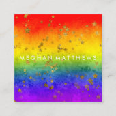 レインボー金ゴールドスターズスパークル美しいスタイリストメイクアップ スクエア名刺 (正面)