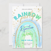 レインボー金ゴールドスター誕生日招待状 招待状 (正面)