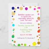 レインボー金ゴールドドットバースデーパーティーフォト招待状 招待状 (裏面)