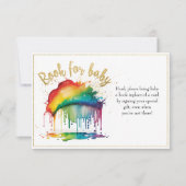 レインボー金ゴールドベビーシャワーブックベビーカード 招待状 (正面)