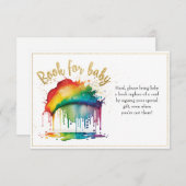 レインボー金ゴールドベビーシャワーブックベビーカード 招待状 (正面/裏面)