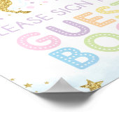 レインボー金ゴールドユニコーンゲストブック誕生日サイン ポスター (角)