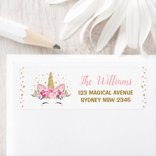 レインボー金ゴールドユニコーンバースデーパーティー住所 シール (インサイチュ)