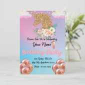 レインボー金ゴールドユニコーン誕生日 招待状 (スタンド正面)