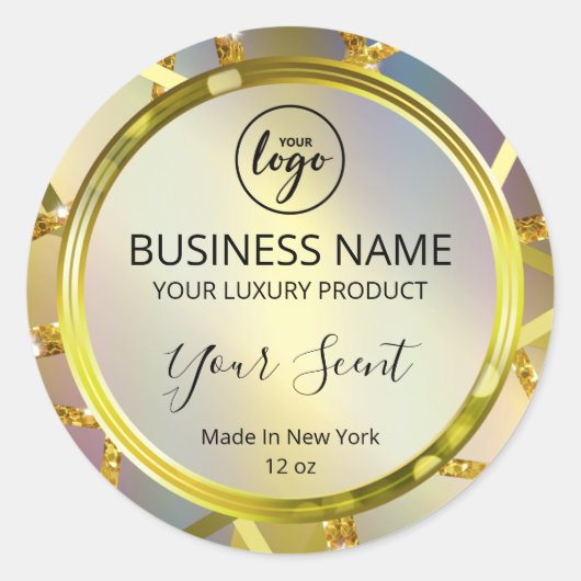 レインボー金ゴールドライン製品ラベル ラウンドシール (正面)