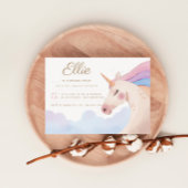 レインボー金ゴールド水彩ユニコーンバースデーパーティー | 招待状