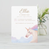 レインボー金ゴールド水彩ユニコーンバースデーパーティー | I 招待状 (スタンド正面)