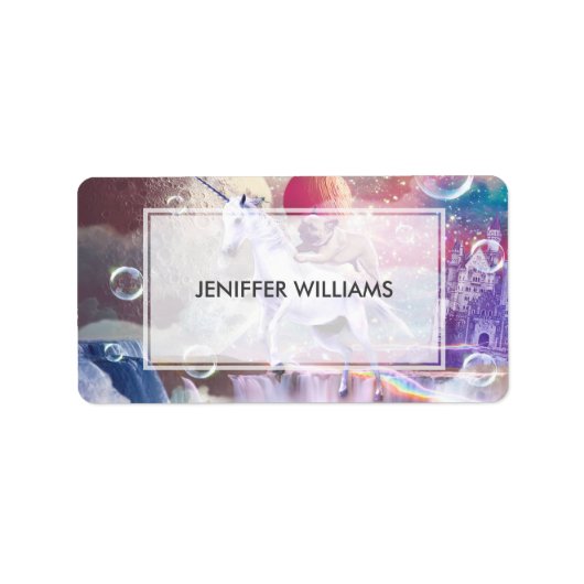 レインボー銀河系パグ宇宙でユニコーンに乗る。 ラベル (正面)