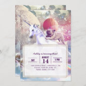 レインボー銀河系パグ宇宙でユニコーンに乗る。 招待状 (正面/裏面)